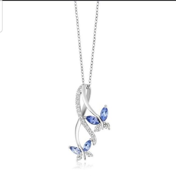 Blue Tazinite Infinity Butterfly Pendant Necklace - Picture 3 of 4